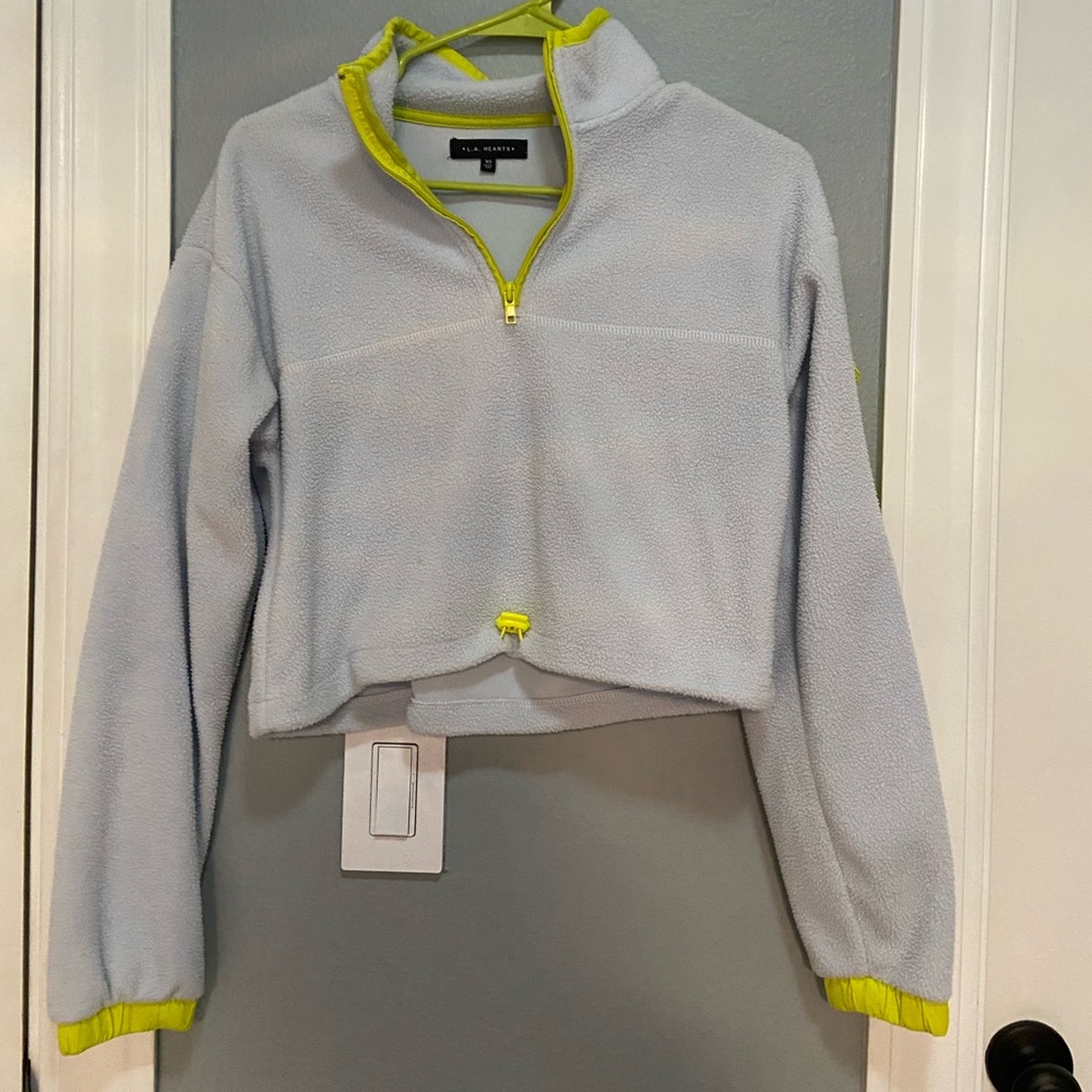 Pacsun L.A Hearts light grey and neon green lightweight sherpa quarter zip